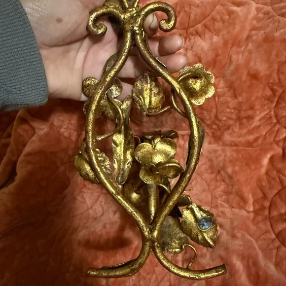 Italian Gold Tole Candle Sconces pair